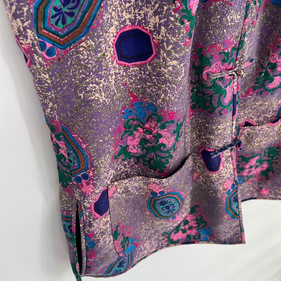Women's Vintage Cheongsam Vest Purple Floral Frog Button Sleeveless Collared M/L - Picture 7 of 8